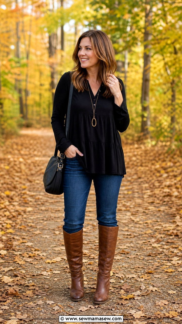 Tunic Top with Straight Leg Jeans - 25 straight leg jeans outfits for women over 40