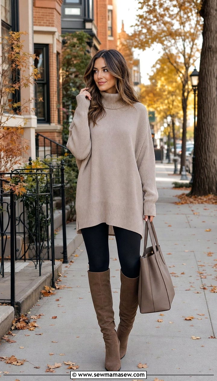 Tunic With Leggings And Tall Boots - 35 casual errands outfits