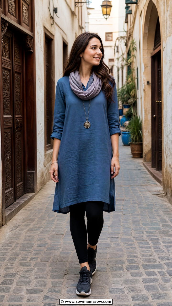 Tunic dress over leggings - 25 Fes outfit ideas