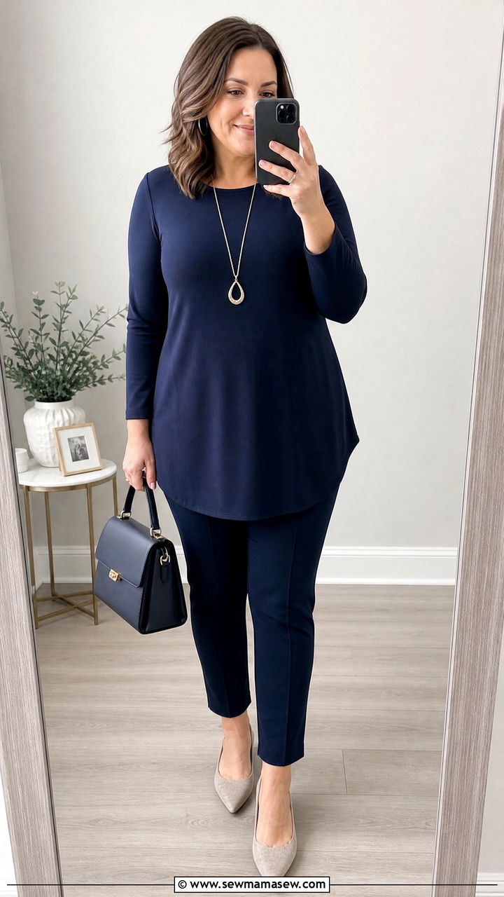 Tunic length top and slim ankle pants outfit for tummy - 25 casual outfits for women with tummy