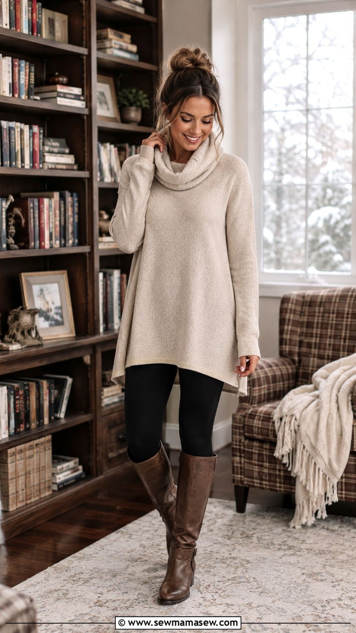 Tunic sweater and leggings outfit - 20 casual librarian core outfits