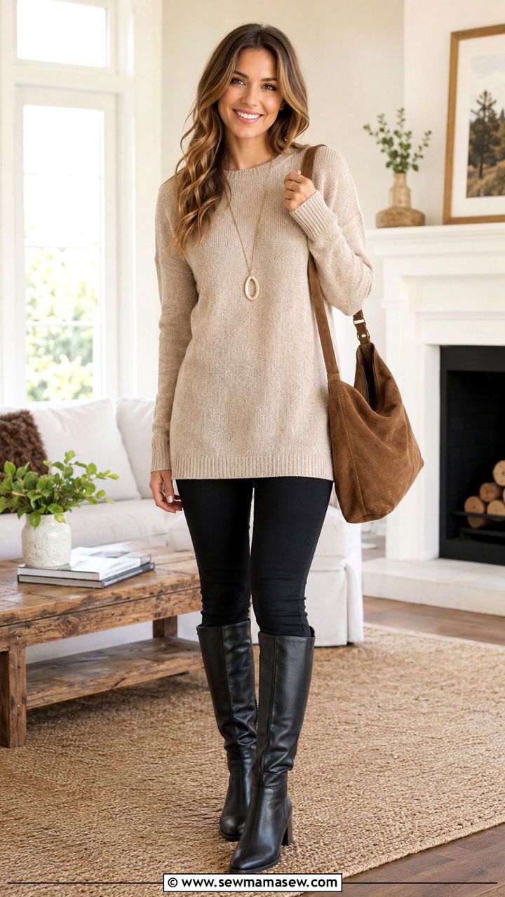 Tunic sweater and skinny jeans - 30 Skinny jeans outfit ideas with a sweater