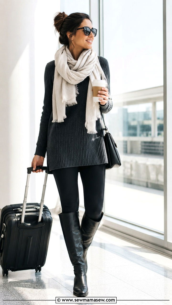 Tunic sweater with leggings and tall boots - 30 Sweater outfit ideas for women over 40