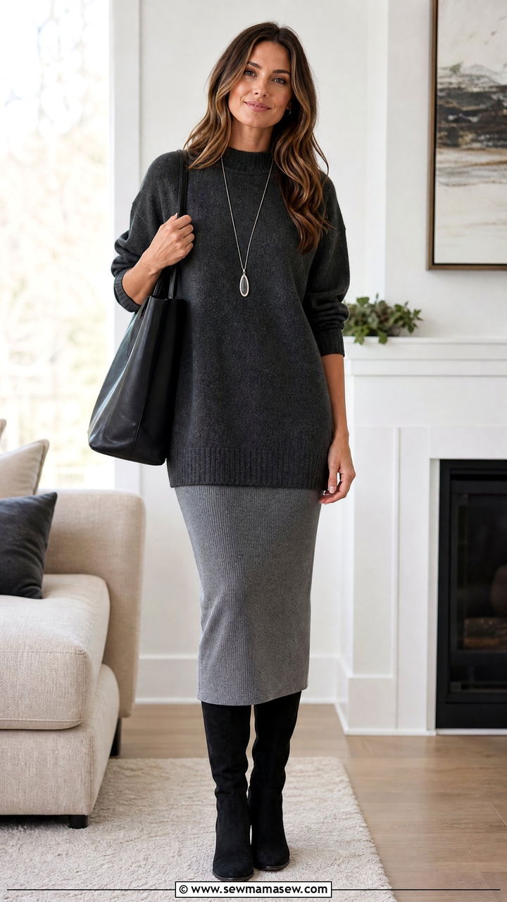 Tunic sweater with midi skirt - 25 How to style a midi skirt over 40