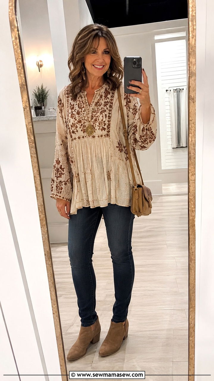 Tunic top and skinny jeans concert over 50 - 25 What to wear to a concert over 50