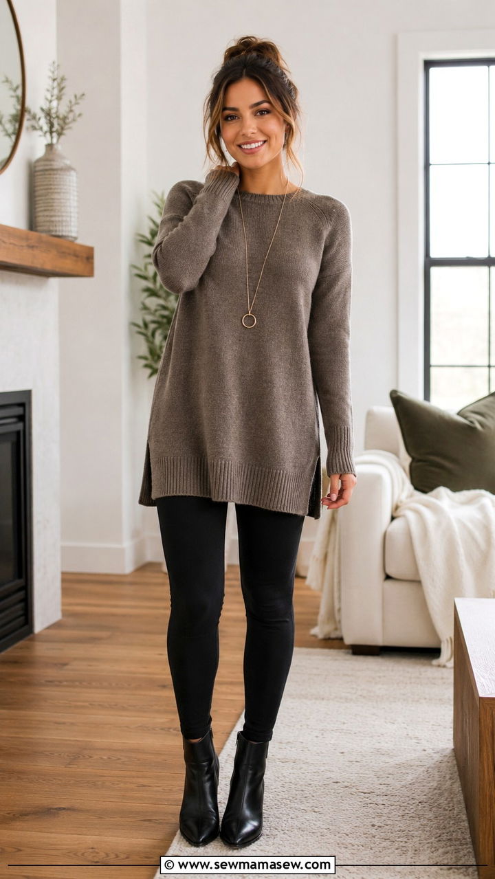 Tunic top and slim leggings outfit petite modest - 30 Modest outfit ideas petite