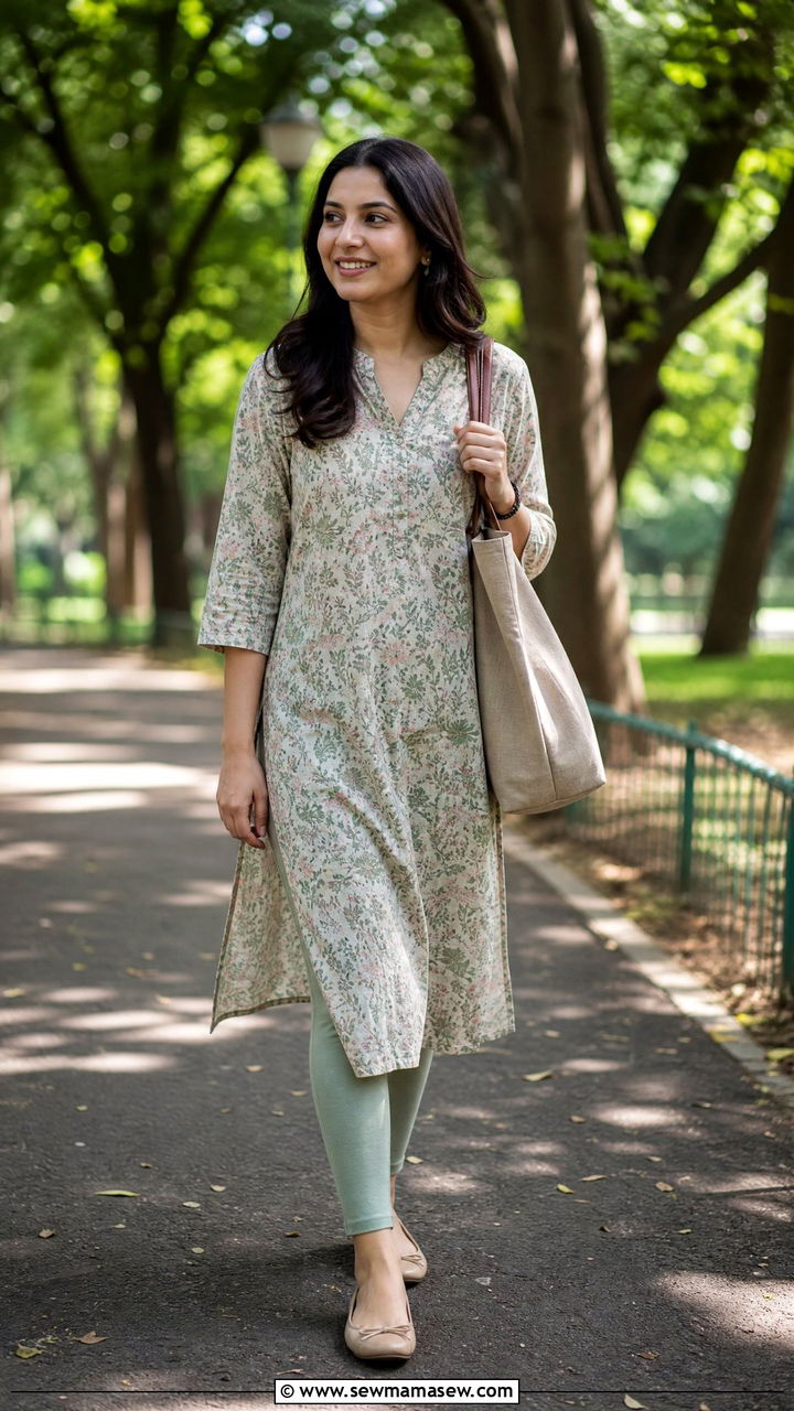 Tunic top with leggings and ballet flats - 25 spring outfits for apple shaped body
