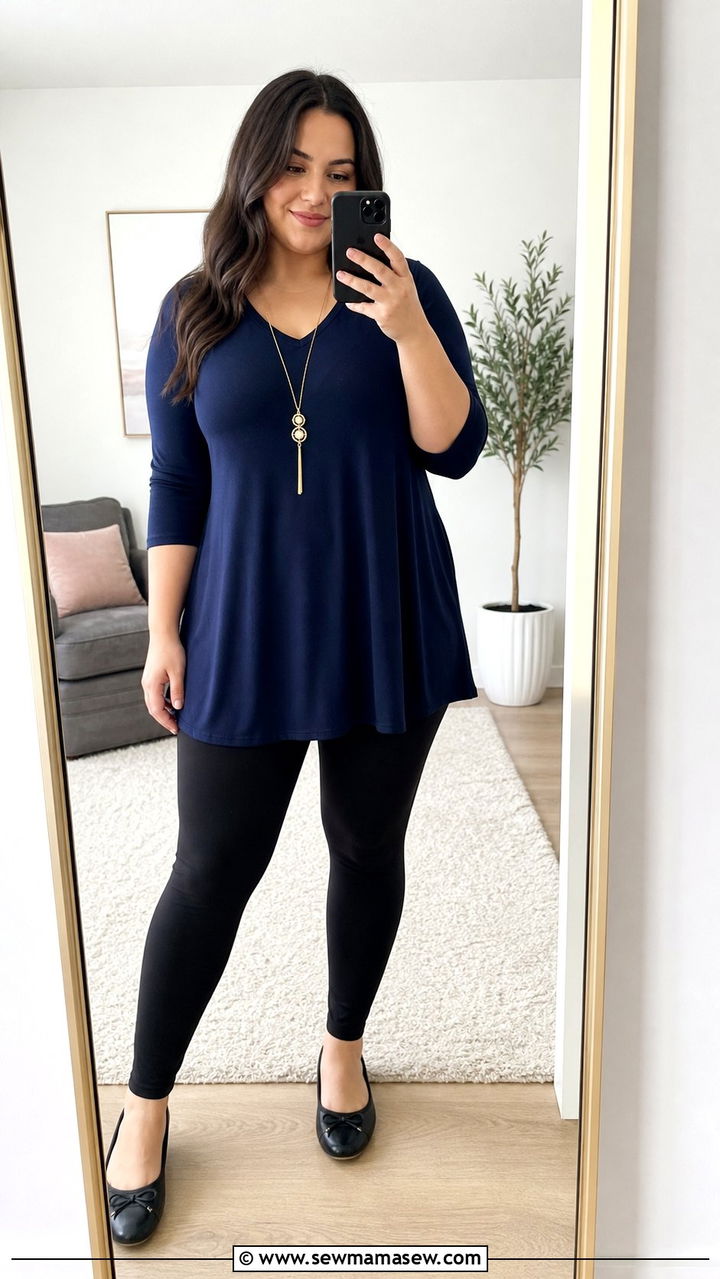 Tunic top with leggings and long necklace outfit - 25 classy outfits for women with big bust