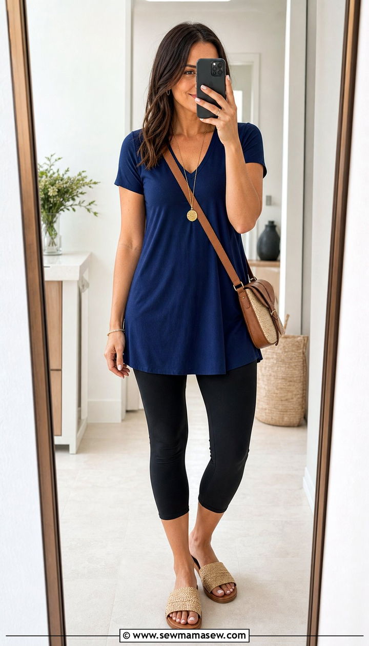 Tunic top with leggings summer outfit - 25 Summer outfits to hide belly fat