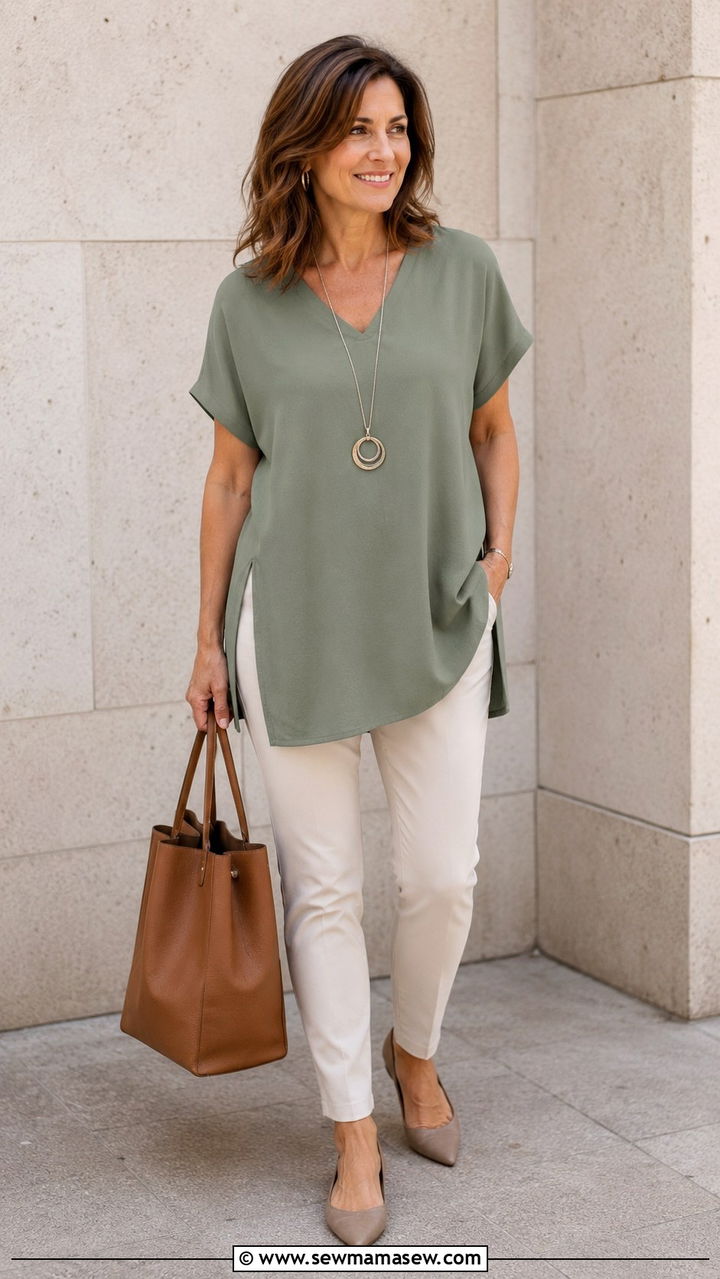 Tunic top with slim ankle pants - 30 Outfit ideas for apple shape