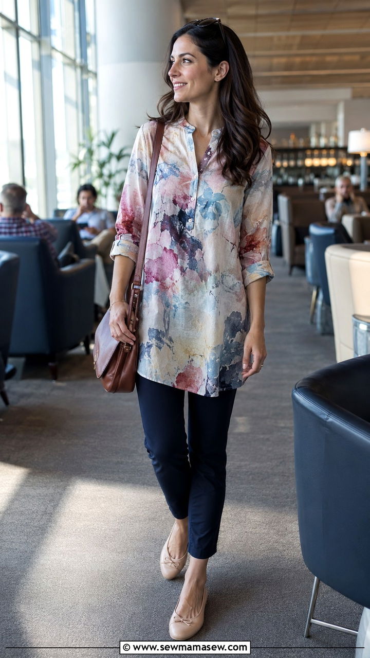 Tunic top with slim ankle pants outfit - 30 Spring outfits to hide belly fat