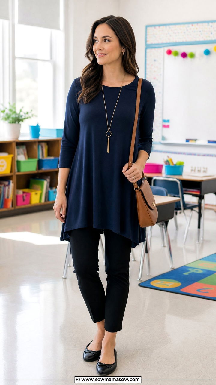 Tunic top with slim pants substitute teacher attire - 30 Substitute teacher outfit ideas