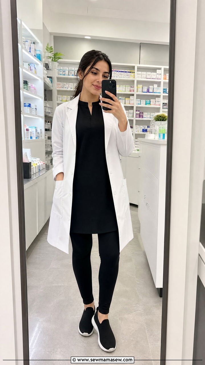 Tunic with Leggings and White Lab Coat Pharmacist - 25 Pharmacist outfit ideas