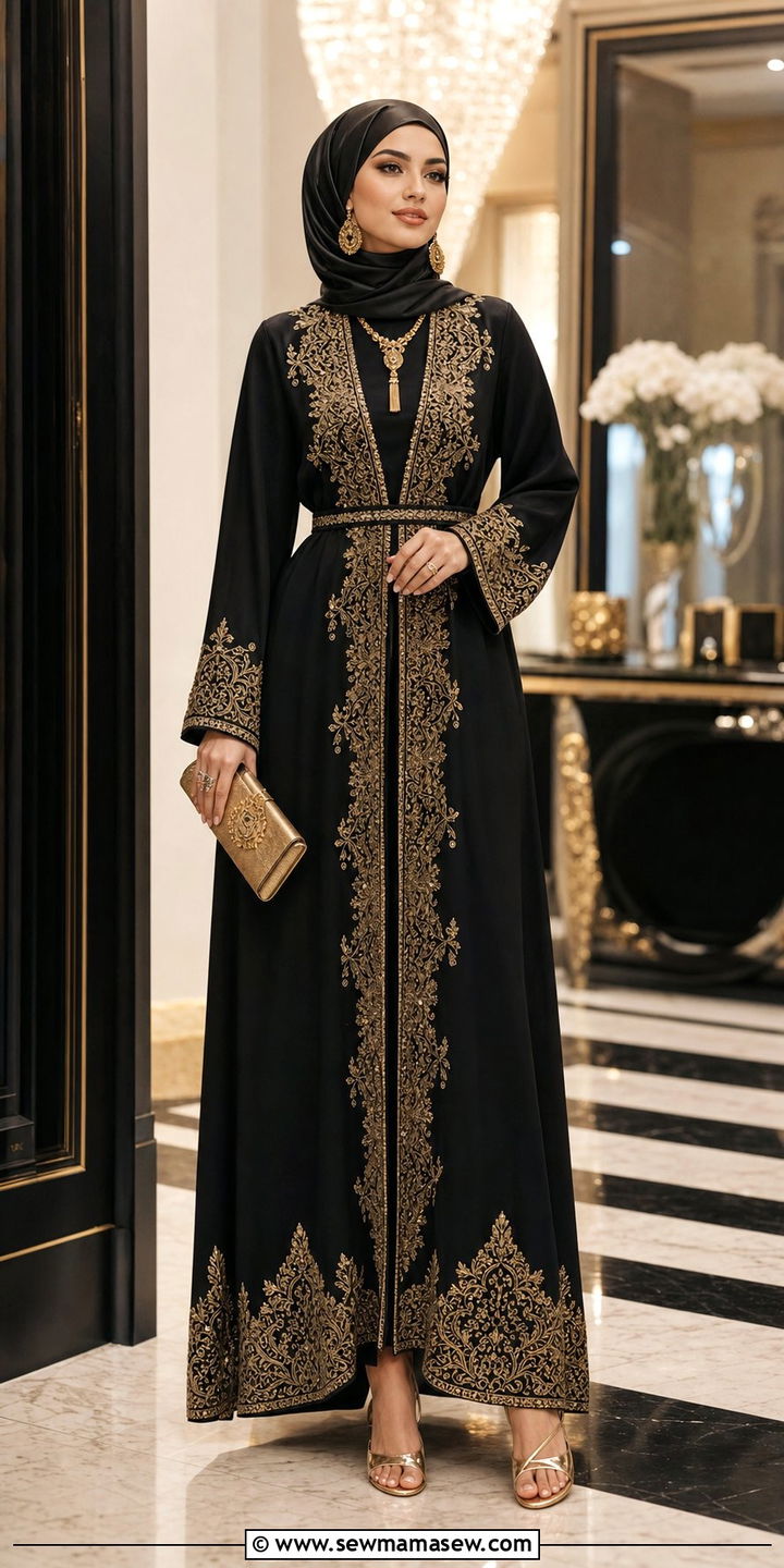 Turkish Black And Gold Embroidered Abaya - 25 Eid outfit ideas Turkish