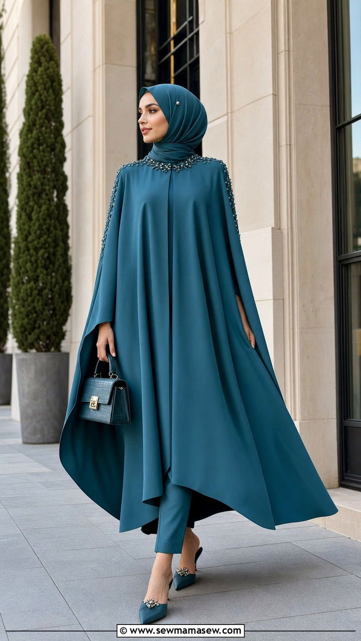 Turkish Cape Style Abaya With Skinny Trousers - 25 Eid outfit ideas Turkish