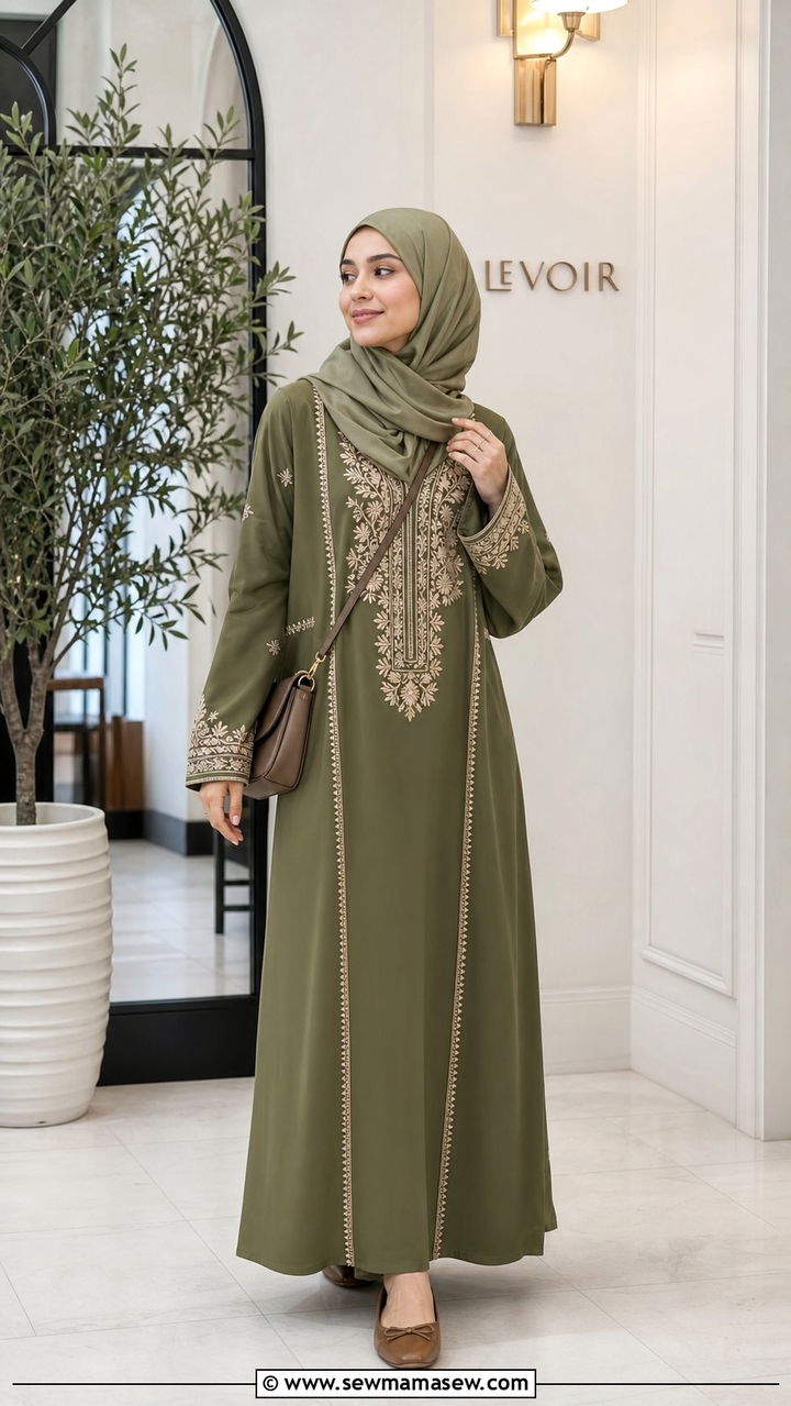 Turkish Embroidered Thobe With tonal hijab - 25 Eid outfit ideas Turkish