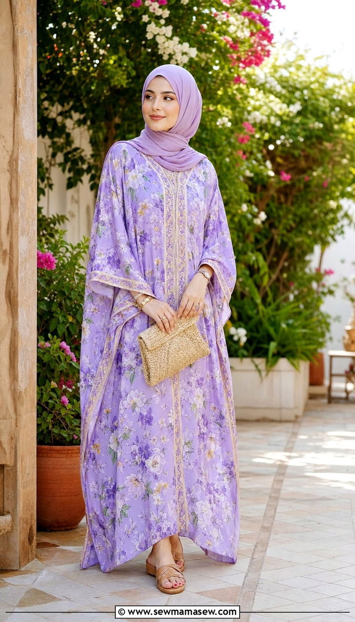 Turkish Floral Print Kaftan With Flat Sandals - 25 Eid outfit ideas Turkish