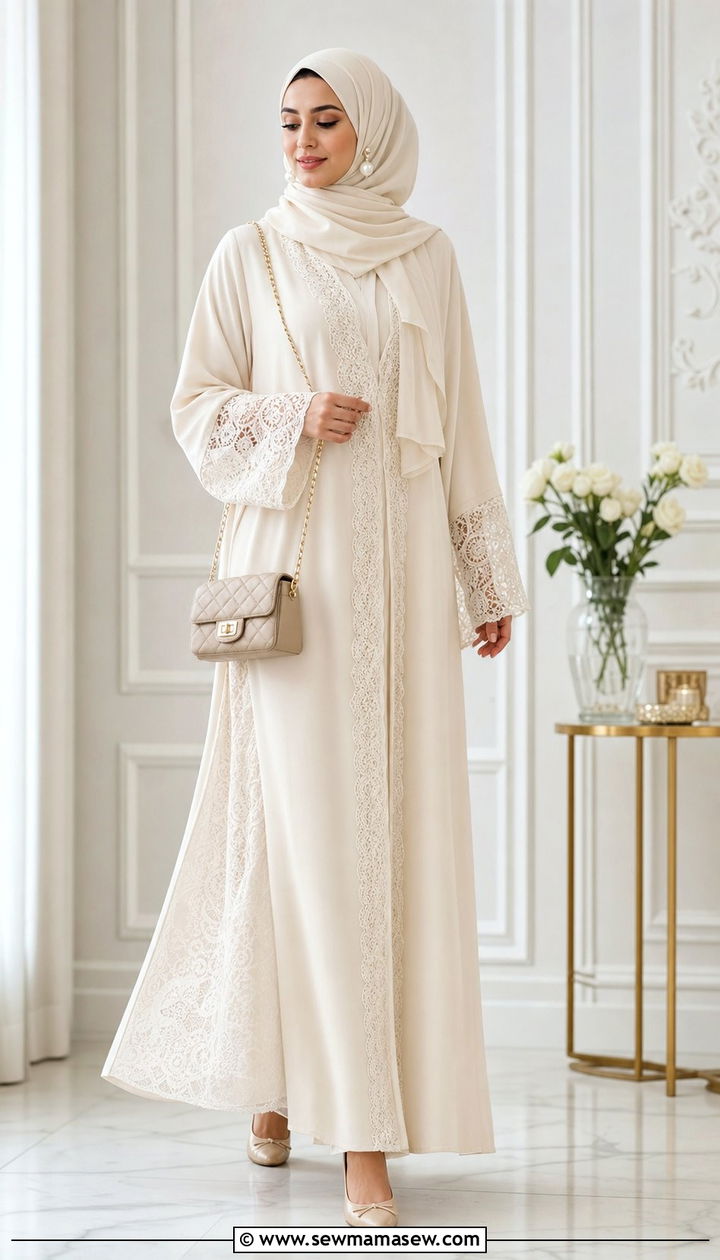 Turkish Lace Detail Abaya With Ballet Flats - 25 Eid outfit ideas Turkish
