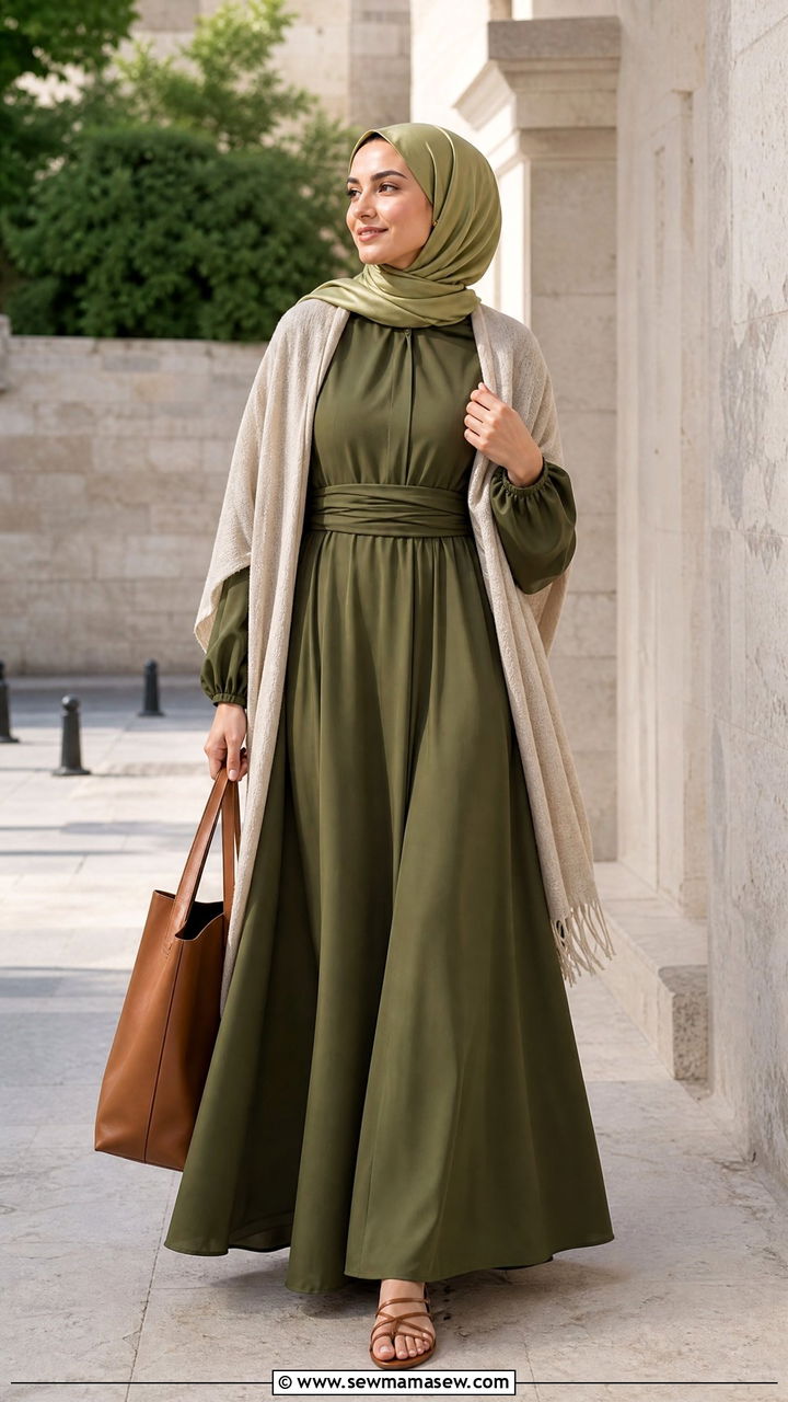 Turkish Maxi Dress With Shawl And Hijab - 30 Eid outfit ideas for hijabis