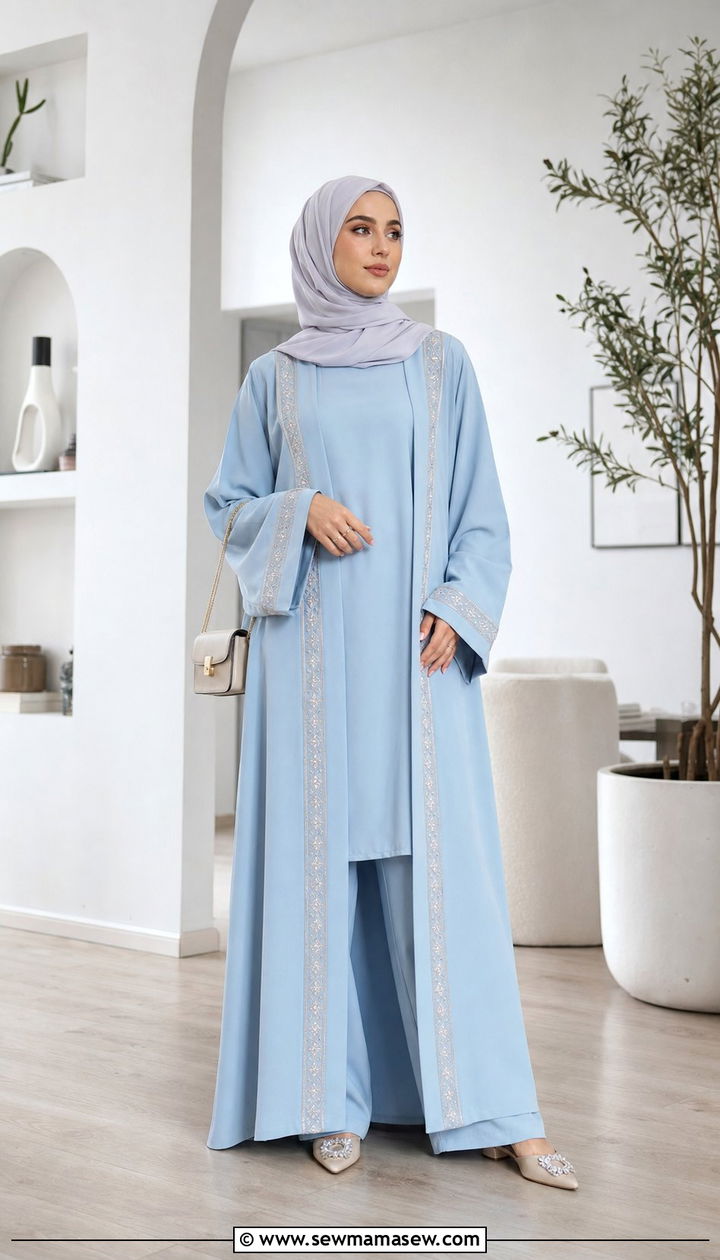 Turkish Open Abaya With Wide Leg Trousers - 25 Eid outfit ideas Turkish