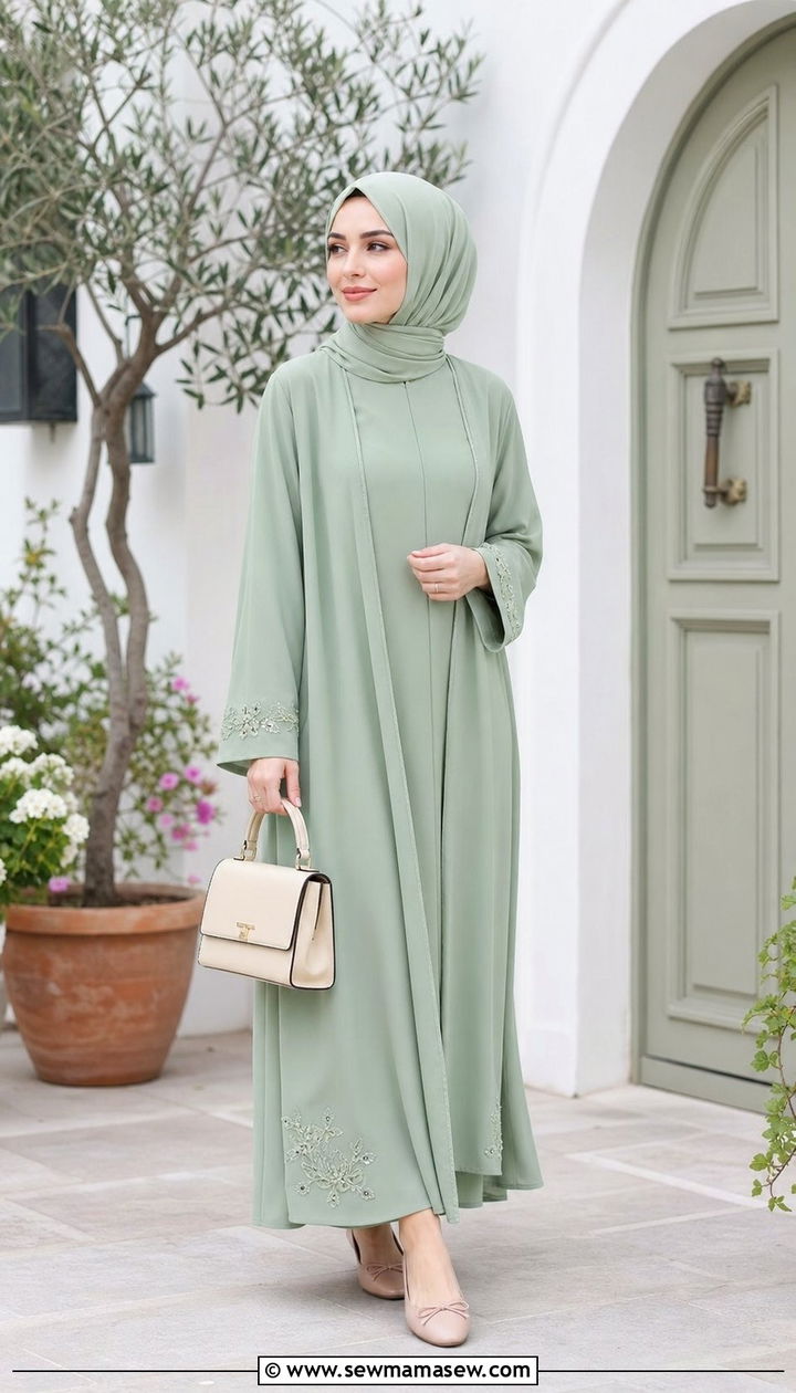 Turkish Pastel Open Abaya With Matching Inner - 25 Eid outfit ideas Turkish