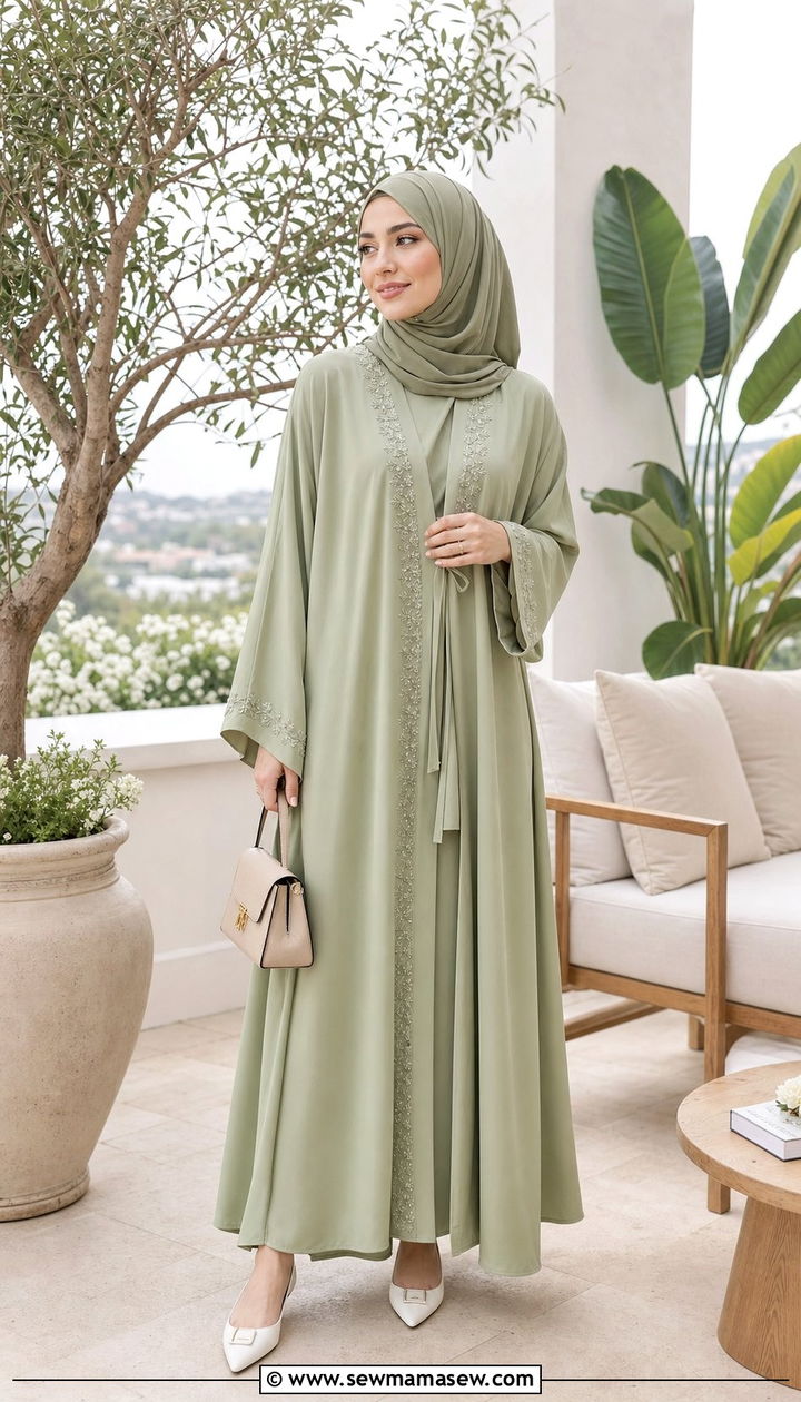 Turkish Pistachio Color Abaya Set - 25 Eid outfit ideas Turkish