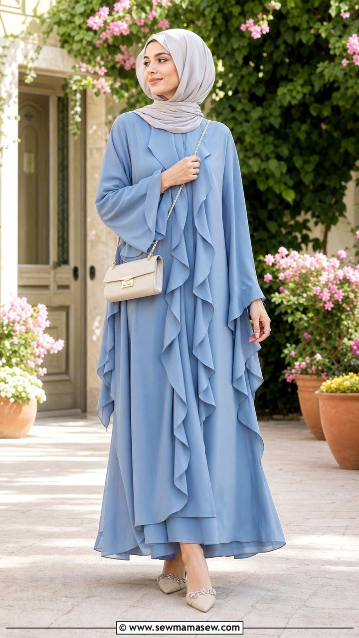 Turkish Ruffled Abaya With Pointed Toe Mules - 25 Eid outfit ideas Turkish
