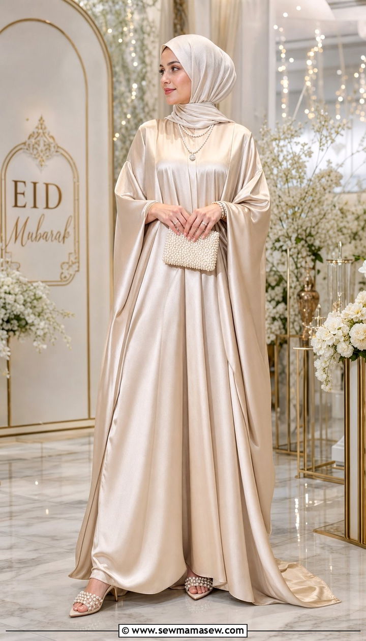 Turkish Satin Abaya With Pearl Accessories - 25 Eid outfit ideas Turkish