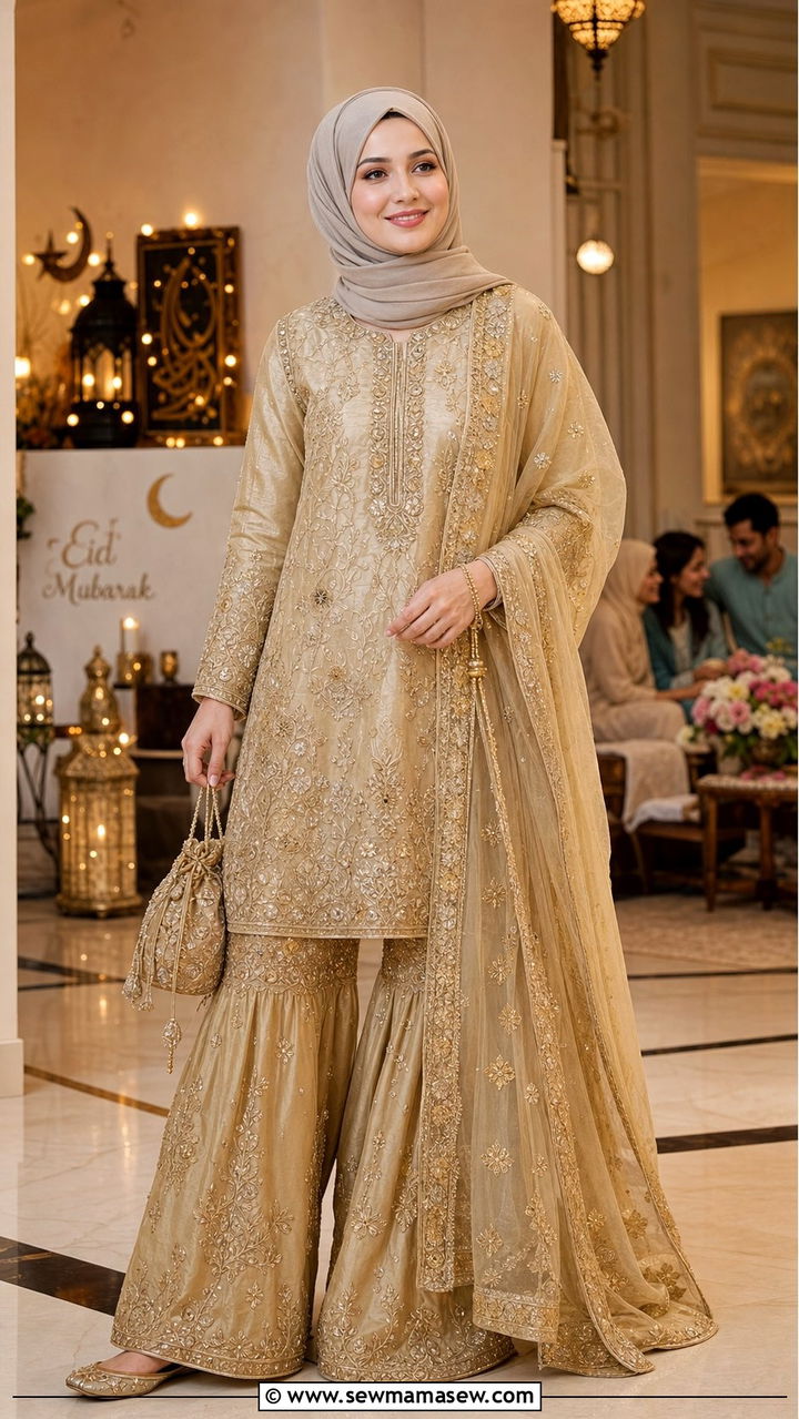 Turkish Sharara Set With Short Kurti - 25 Eid outfit ideas Turkish