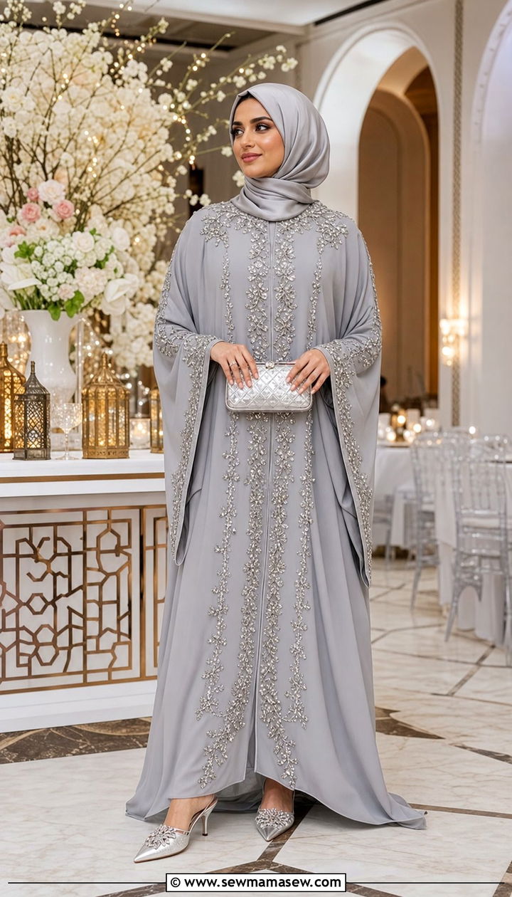 Turkish Silver Beadwork Abaya Gown - 25 Eid outfit ideas Turkish