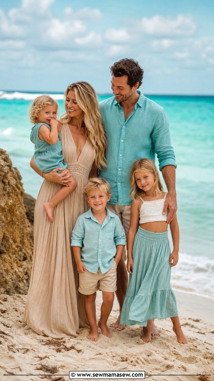 Turquoise and Sand Family Photo Outfits for Breezy Beach Photos - 25 Family photo outfit ideas summer 2026
