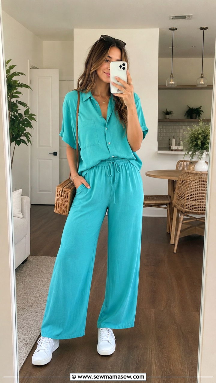 Turquoise co ord set - 30 Turquoise outfit ideas summer