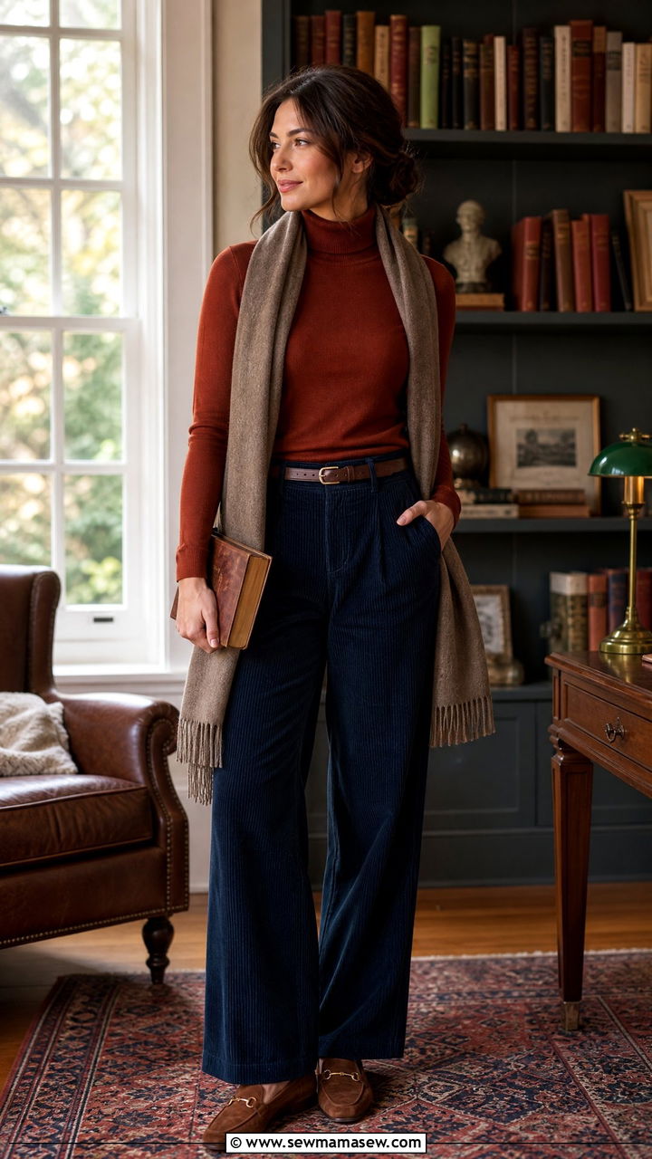 Turtleneck And Corduroy Pants - 30 Cozy reading outfit ideas