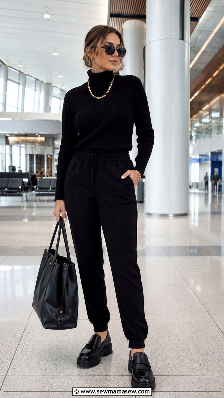 Turtleneck And Joggers Airport Look - 25 Airport outfit ideas with joggers
