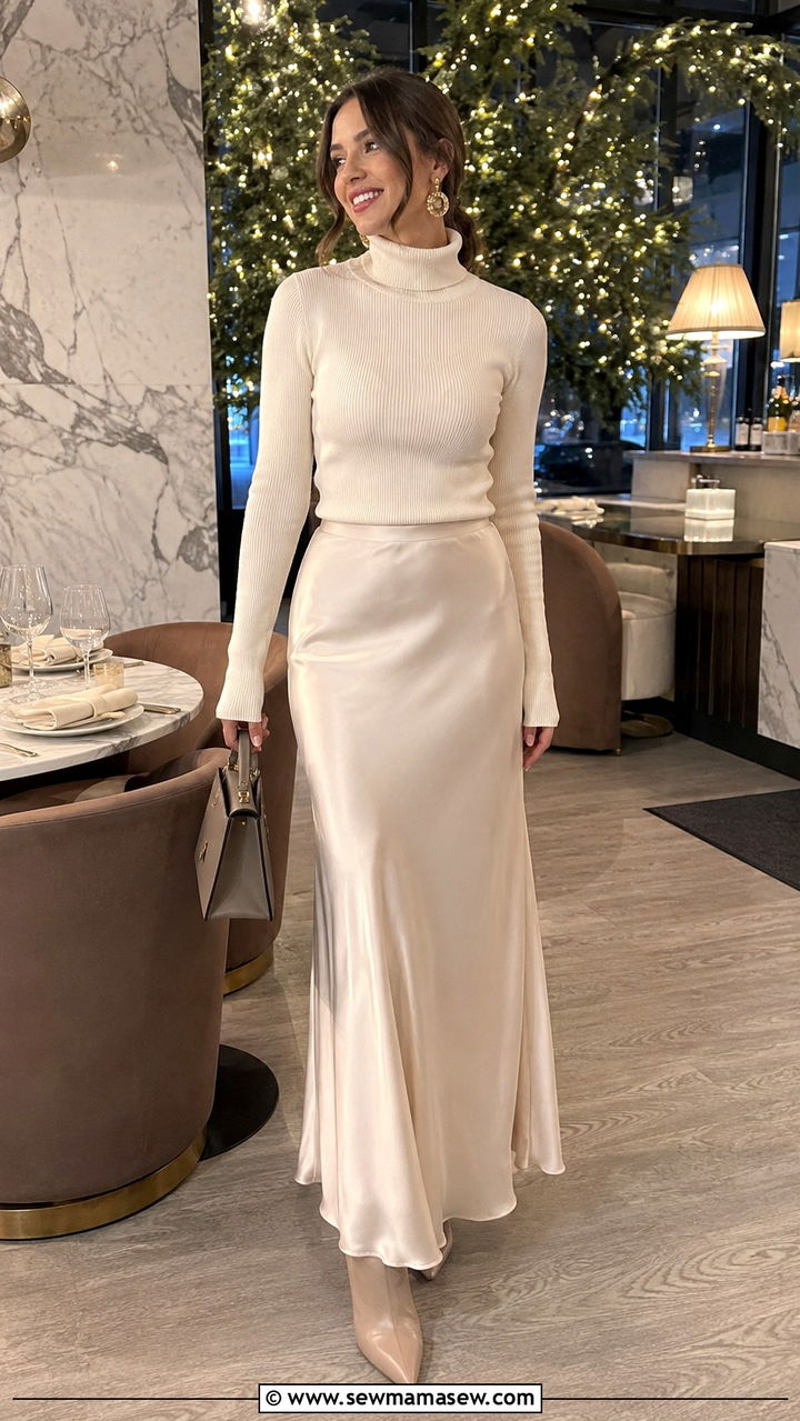 Turtleneck And Satin Maxi Skirt - 30 Classy birthday outfits
