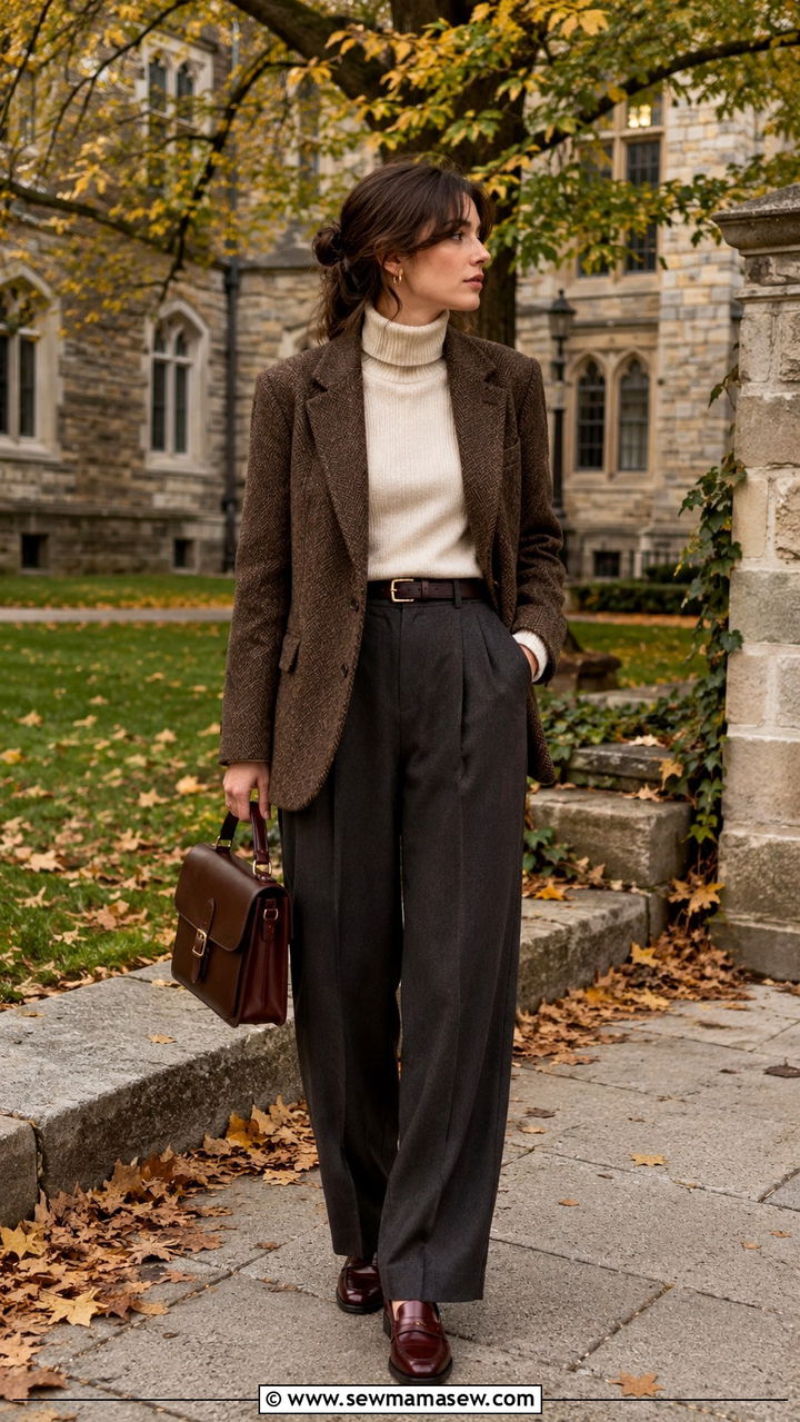 Turtleneck And Tweed Blazer With Pleated Trousers - 25 poetcore outfits ideas