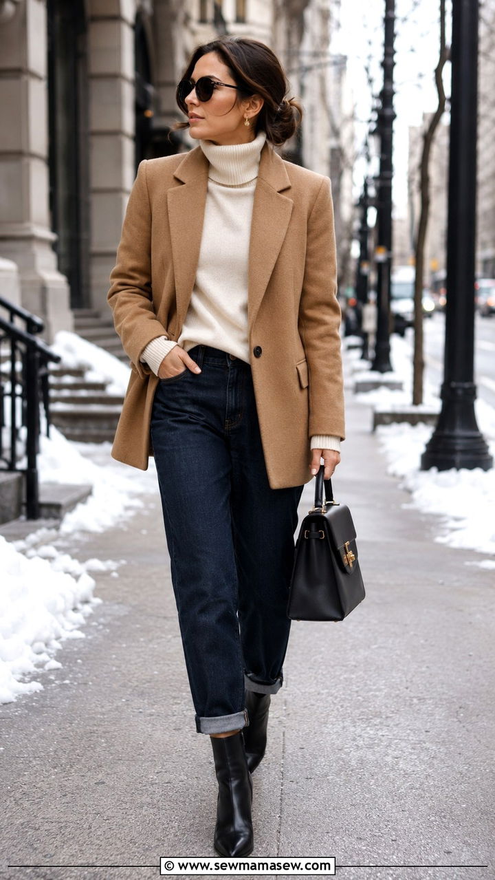 Turtleneck Blazer And Boyfriend Jeans Outfit - 25 Boyfriend jeans outfit ideas with a blazer