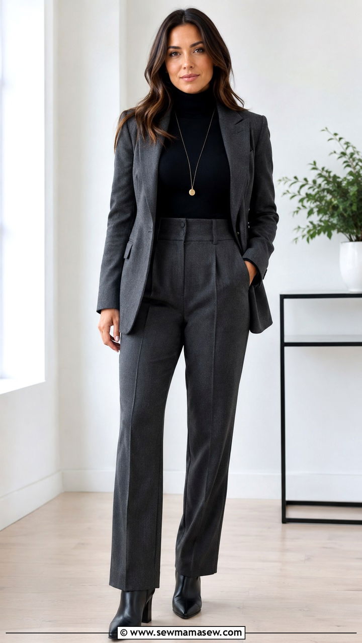 Turtleneck Blazer Trousers Big Bust Work - 25 Outfit ideas for big bust for work