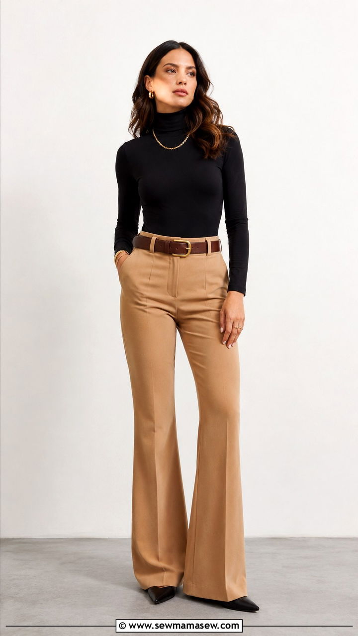 Turtleneck Bodysuit And Flare Trousers Outfit - 30 Law student outfit ideas