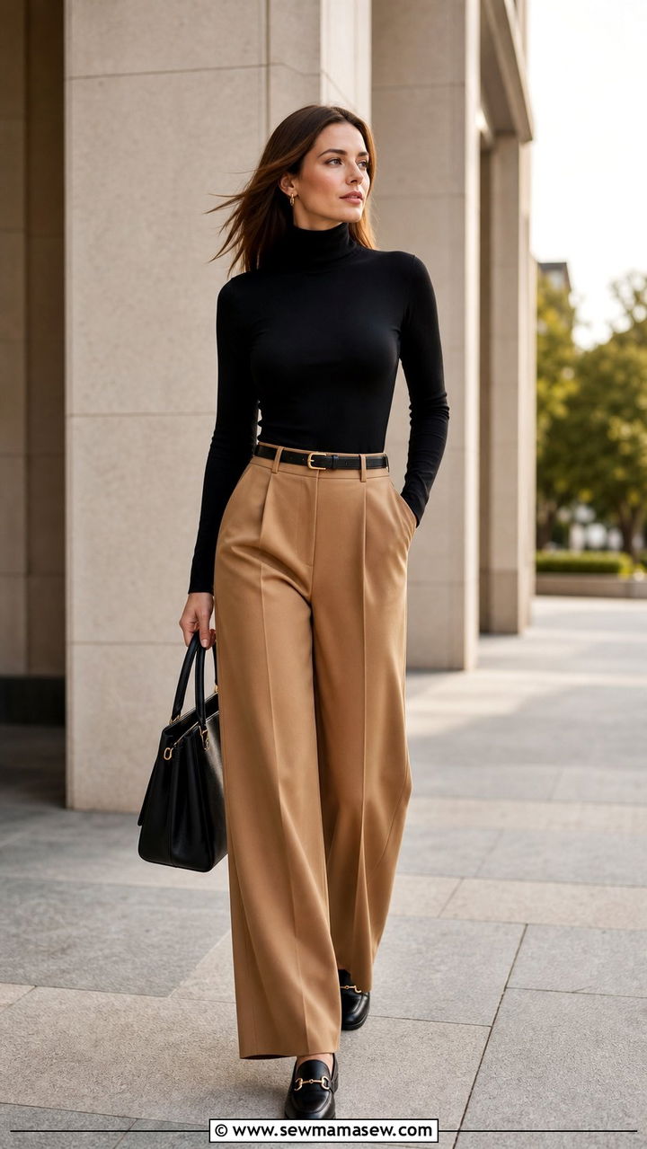 Turtleneck Bodysuit And Wide Leg Trousers Outfit - 25 Sporty chic outfit ideas equestrian