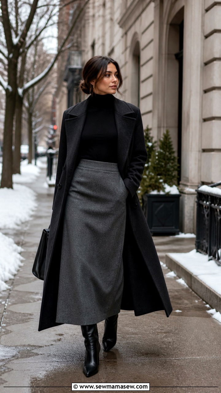 Turtleneck Bodysuit and Wool Maxi Skirt - 40 cute maxi skirt outfits