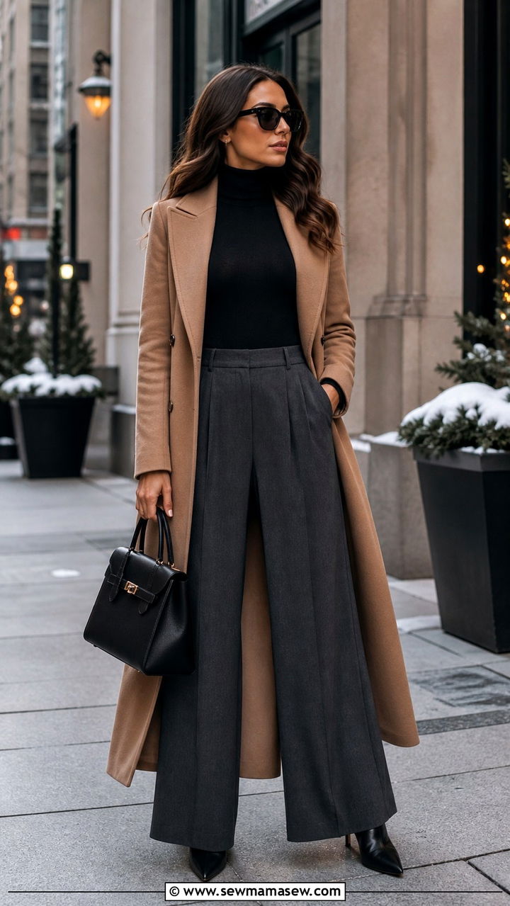 Turtleneck Bodysuit with Crepe Palazzo Pants - 40 palazzo pants outfit ideas