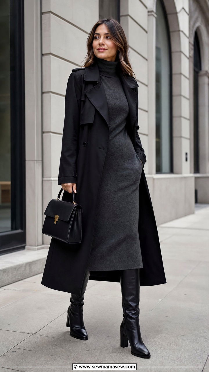 Turtleneck Midi Dress With Trench Coat Outfit - 25 Midi dress with trench coat outfit ideas