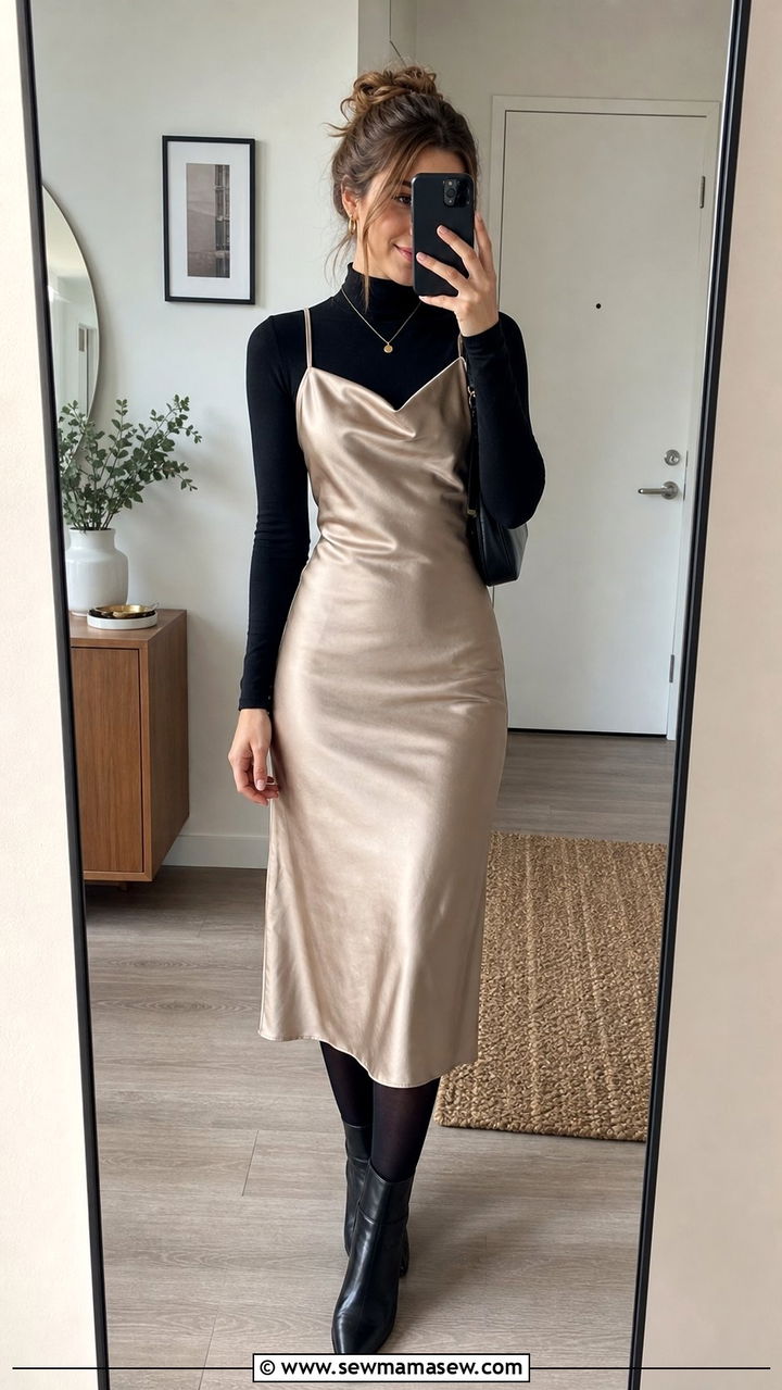Turtleneck Slip Dress Layered College Outfit - 25 College outfit ideas modest