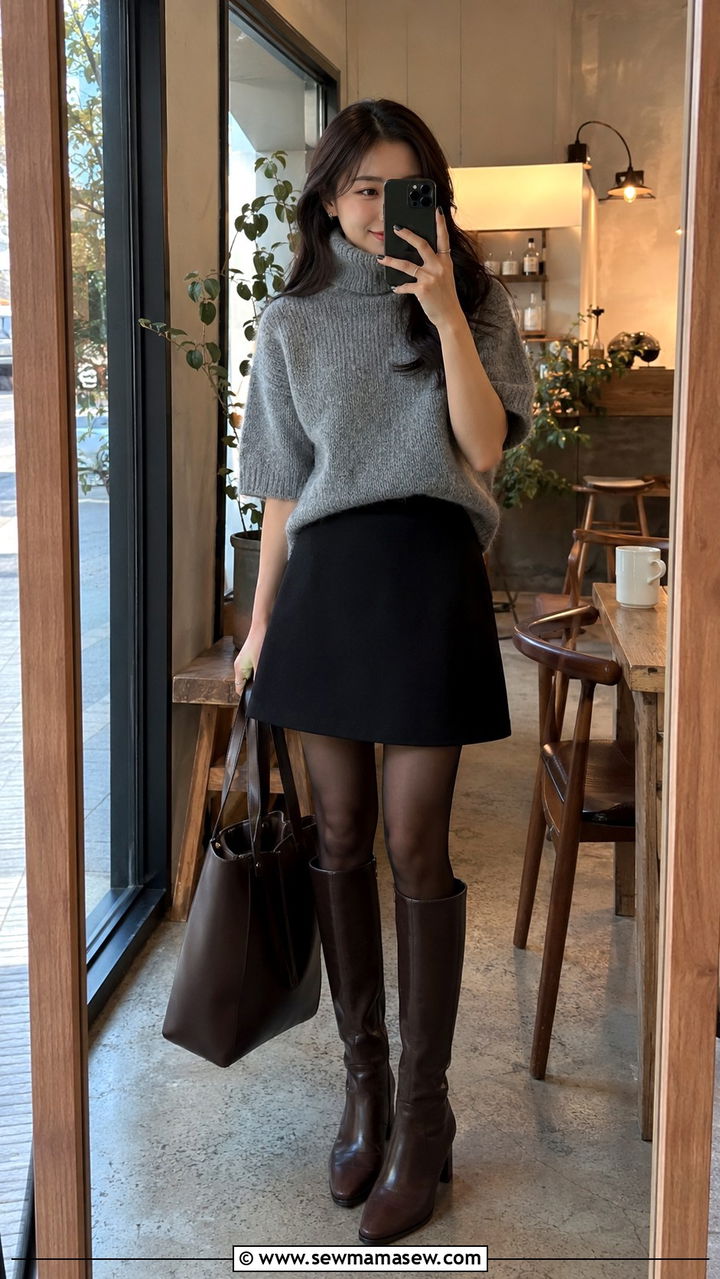 Turtleneck Sweater A line Skirt - 30 casual outfits for short women
