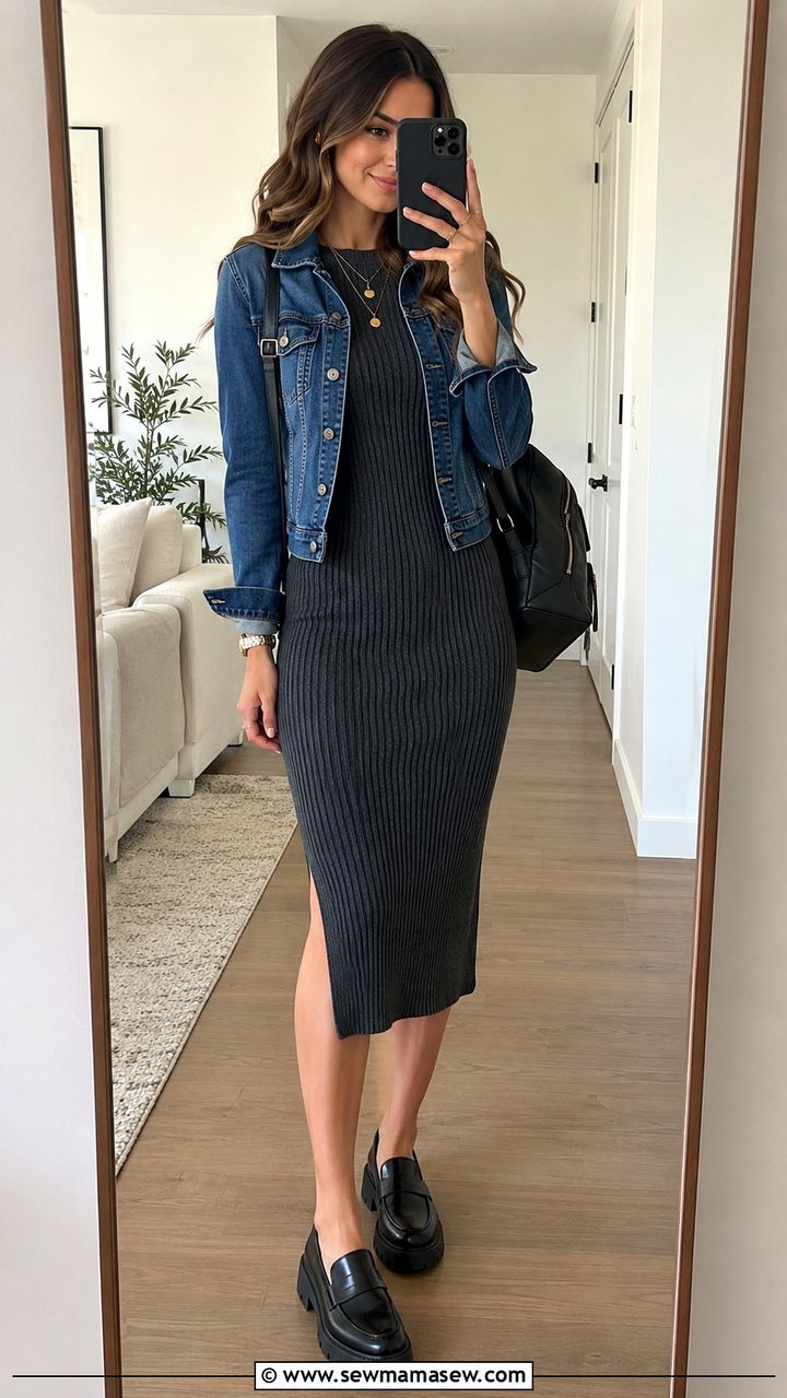 Turtleneck Sweater Dress With Denim Jacket Outfit - 20 Sweater dress outfit ideas with a denim jacket