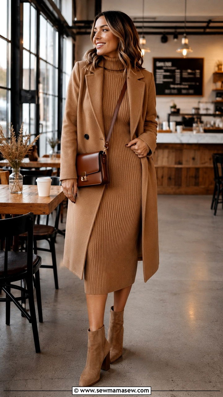 Turtleneck Sweater Dress with Ankle Boots - 25 seasonal birthday outfit ideas