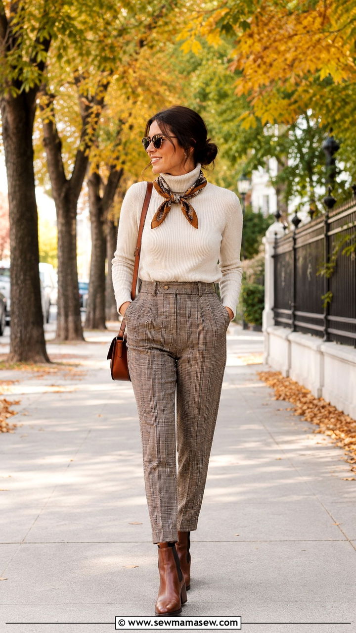Turtleneck Sweater With Plaid Trousers And Tortoise Sunglasses - 25 Old money outfit ideas with tortoise sunglasses