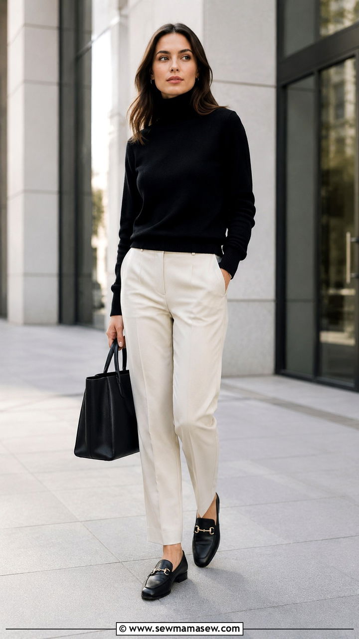 Turtleneck Sweater and Tailored Trousers With Horsebit Loafers Outfit - 30 Horse girl outfit ideas