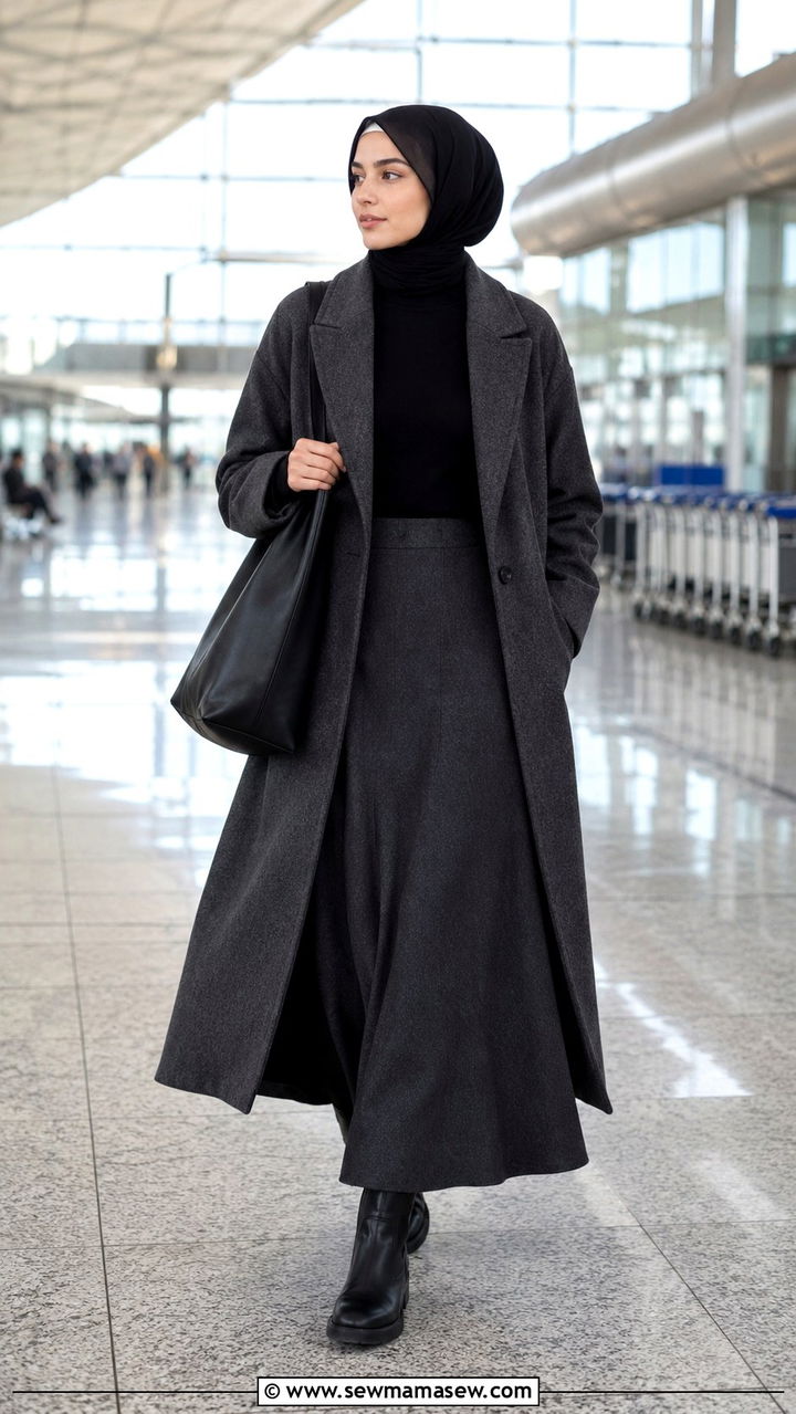 Turtleneck Sweater with A Line Maxi Skirt and Chelsea Boots - 30 Modest outfit ideas for airport